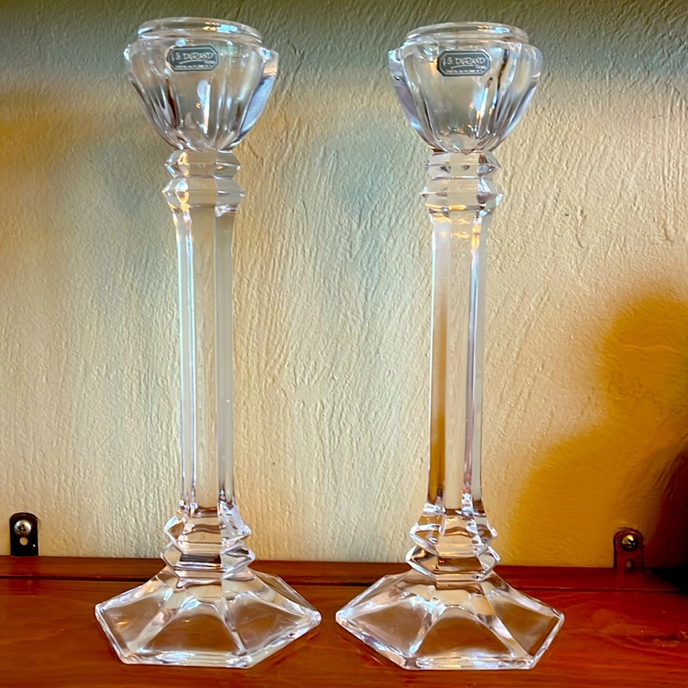 J.G. Durand Crystal Candlesticks from France.  8.75” tall. Quantity: 2 (1 pair).